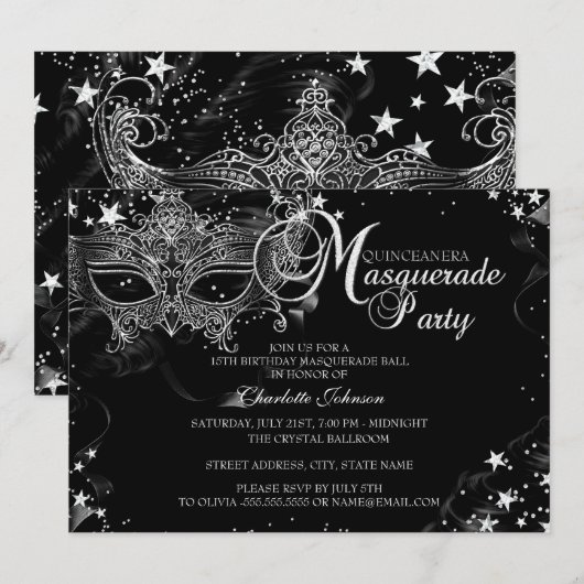 Sparkle Mask Star Night Masquerade Quinceañera Kaart (Voorkant / Achterkant)