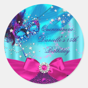 Sparkle Masker & Strik Quinceanera Verjaardagsstic Ronde Sticker