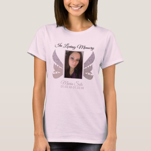 Sparkle Memorial Funeral Burial Glitter Wing Pink T-shirt (Voorkant)