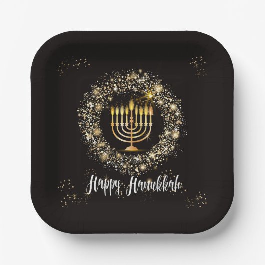 Sparkle Menorah Hanukkah Papieren Bordje (Voorkant)