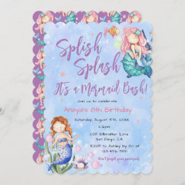 Sparkle Mermaid Bash Birthday Invitation Kaart