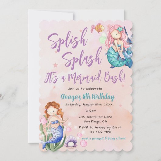 Sparkle Mermaid Bash Birthday Kaart (Voorkant)