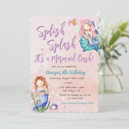 Sparkle Mermaid Bash Birthday Kaart (Staand voorkant)