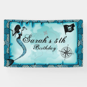 Sparkle Mermaid, Blauwgroen, Aqua Party Spandoek
