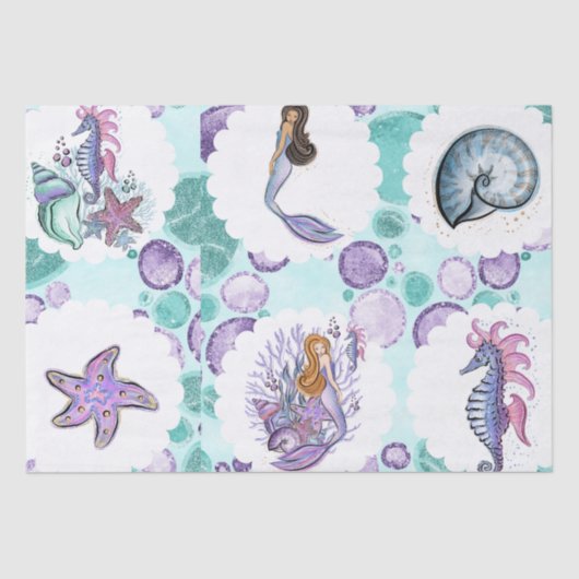 Sparkle Mermaid & Seahorse with Matting back Tissuepapier (Voorkant)
