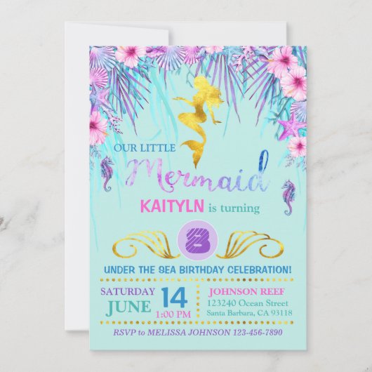 Sparkle Mermaid under the Zee Birthday Kaart (Voorkant)