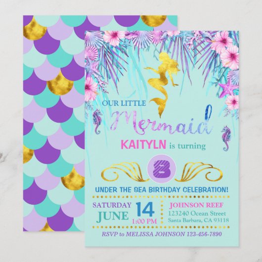 Sparkle Mermaid under the Zee Birthday Kaart (Voorkant / Achterkant)