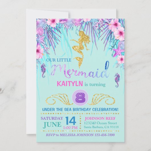 Sparkle Mermaid under the Zee Birthday Kaart (Voorkant)