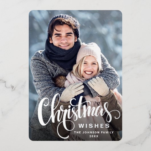 Sparkle Merry-kerstfoto's die zilver groeten Folie Feestdagenkaart (Voorkant)