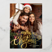 Sparkle Merry Kerstmis 2 PHOTO Greeting Gold Folie Feestdagenkaart (Voorkant)