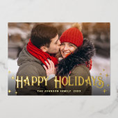 Sparkle Merry Kerstmis 2 PHOTO Greeting Gold Folie Feestdagenkaart (Voorkant)