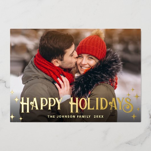 Sparkle Merry Kerstmis 2 PHOTO Greeting Gold Folie Feestdagenkaart (Voorkant)