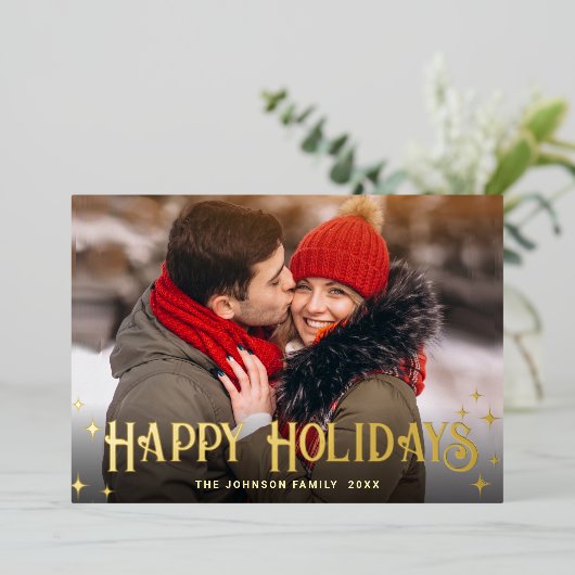 Sparkle Merry Kerstmis 2 PHOTO Greeting Gold Folie Feestdagenkaart (Staand Voorkant)