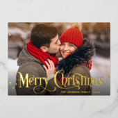 Sparkle Merry Kerstmis 2 PHOTO Greeting Gold Folie Feestdagenkaart (Voorkant)
