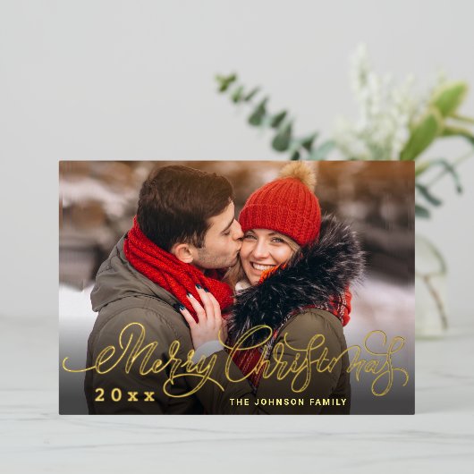 Sparkle Merry Kerstmis 2 PHOTO Greeting Gold Folie Feestdagenkaart (Staand Voorkant)