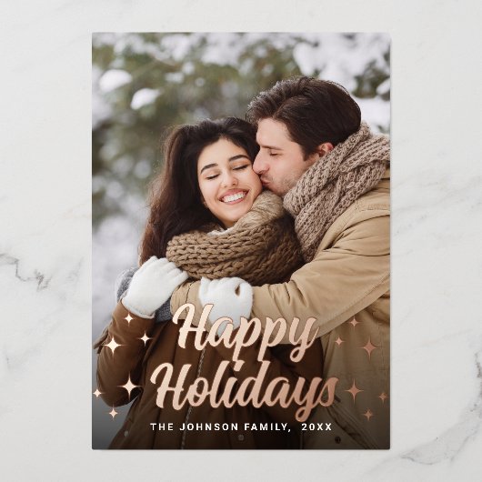 Sparkle Merry Kerstmis 2 PHOTO Greeting Roos Gold Folie Feestdagenkaart (Voorkant)