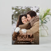 Sparkle Merry Kerstmis 2 PHOTO Greeting Roos Gold Folie Feestdagenkaart (Staand Voorkant)