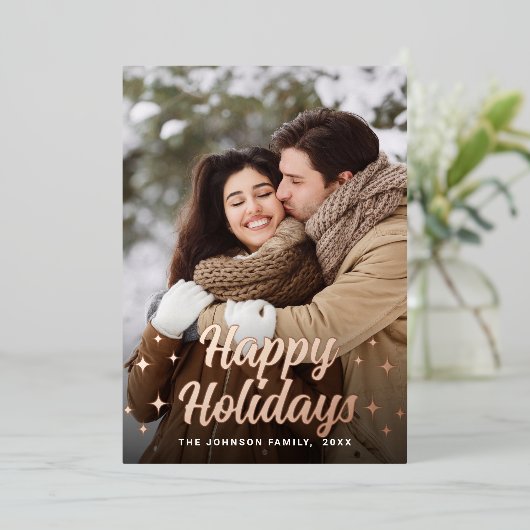 Sparkle Merry Kerstmis 2 PHOTO Greeting Roos Gold Folie Feestdagenkaart (Staand Voorkant)