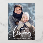 Sparkle Merry Kerstmis 2 PHOTO Greeting Silver Folie Feestdagenkaart (Voorkant)