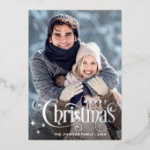 Sparkle Merry Kerstmis 2 PHOTO Greeting Silver Folie Feestdagenkaart (Voorkant)