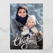 Sparkle Merry Kerstmis 2 PHOTO Greeting Silver Folie Feestdagenkaart (Voorkant)