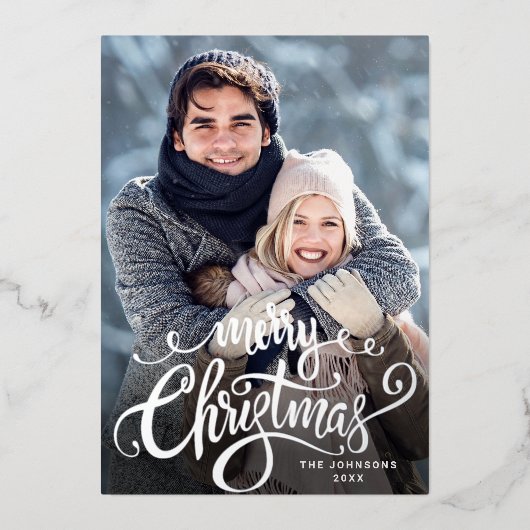 Sparkle Merry Kerstmis 2 PHOTO Greeting Silver Folie Feestdagenkaart (Voorkant)