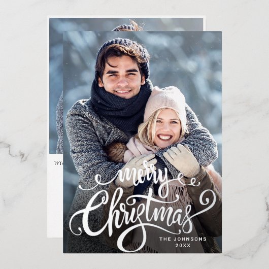 Sparkle Merry Kerstmis 2 PHOTO Greeting Silver Folie Feestdagenkaart (Voorkant / Achterkant)