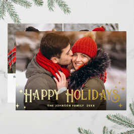 Sparkle Merry Kerstmis 3 PHOTO Greeting Gold Folie Feestdagenkaart