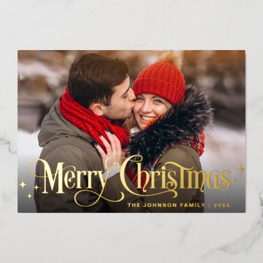 Sparkle Merry Kerstmis 4 PHOTO Greeting Gold Folie Feestdagenkaart (Voorkant)