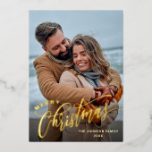 Sparkle Merry Kerstmis 4 PHOTO Greeting Gold Folie Feestdagenkaart (Voorkant)