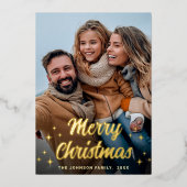 Sparkle Merry Kerstmis 4 PHOTO Greeting Gold Folie Feestdagenkaart (Voorkant)