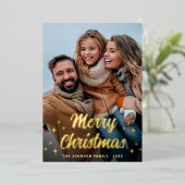 Sparkle Merry Kerstmis 4 PHOTO Greeting Gold Folie Feestdagenkaart (Staand Voorkant)
