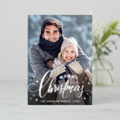 Sparkle Merry Kerstmis 4 PHOTO Greeting Silver Folie Feestdagenkaart (Staand Voorkant)