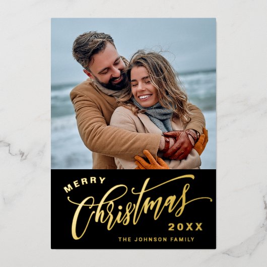 Sparkle Merry Kerstmis 5 PHOTO Gold Folie Feestdagenkaart (Voorkant)