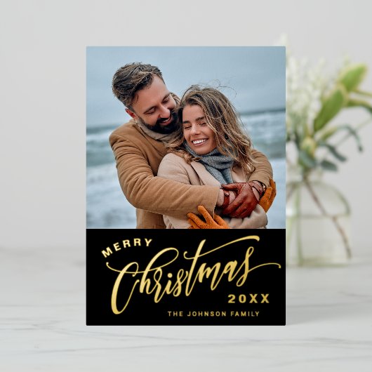 Sparkle Merry Kerstmis 5 PHOTO Gold Folie Feestdagenkaart (Staand Voorkant)