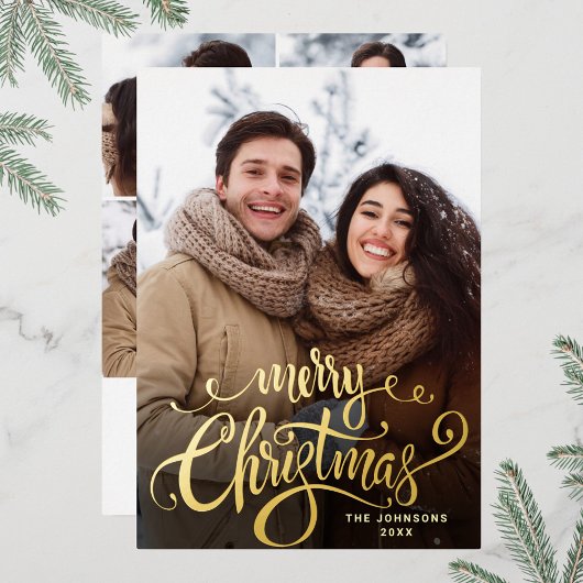 Sparkle Merry Kerstmis 5 PHOTO Greeting Gold Folie Feestdagenkaart