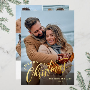 Sparkle Merry Kerstmis 5 PHOTO Greeting Gold Folie Feestdagenkaart