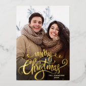 Sparkle Merry Kerstmis 5 PHOTO Greeting Gold Folie Feestdagenkaart (Voorkant)