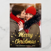 Sparkle Merry Kerstmis 5 PHOTO Greeting Gold Folie Feestdagenkaart (Voorkant)