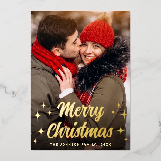 Sparkle Merry Kerstmis 5 PHOTO Greeting Gold Folie Feestdagenkaart (Voorkant)