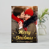 Sparkle Merry Kerstmis 5 PHOTO Greeting Gold Folie Feestdagenkaart (Staand Voorkant)