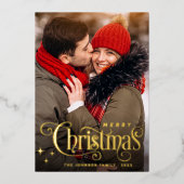 Sparkle Merry Kerstmis 5 PHOTO Greeting Gold Folie Feestdagenkaart (Voorkant)