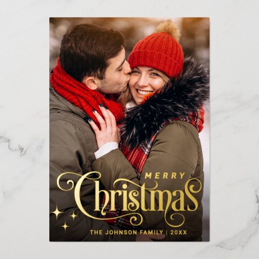 Sparkle Merry Kerstmis 5 PHOTO Greeting Gold Folie Feestdagenkaart (Voorkant)