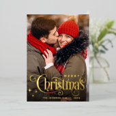 Sparkle Merry Kerstmis 5 PHOTO Greeting Gold Folie Feestdagenkaart (Staand Voorkant)