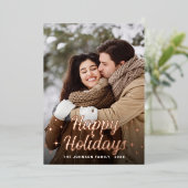 Sparkle Merry Kerstmis 5 PHOTO Greeting Roos Gold Folie Feestdagenkaart (Staand Voorkant)