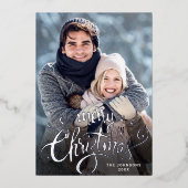 Sparkle Merry Kerstmis 5 PHOTO Greeting Silver Folie Feestdagenkaart (Voorkant)