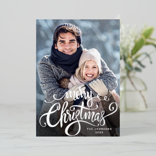 Sparkle Merry Kerstmis 5 PHOTO Greeting Silver Folie Feestdagenkaart (Staand Voorkant)