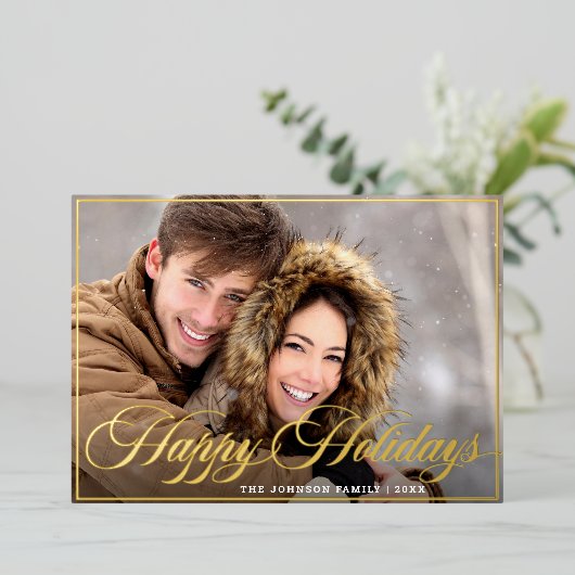 Sparkle Merry Kerstmis PHOTO Greeting Gold Folie Feestdagenkaart (Staand Voorkant)