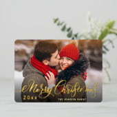 Sparkle Merry Kerstmis PHOTO Greeting Gold Folie Feestdagenkaart (Staand Voorkant)