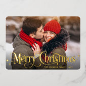 Sparkle Merry Kerstmis PHOTO Greeting Gold Folie Feestdagenkaart (Voorkant)